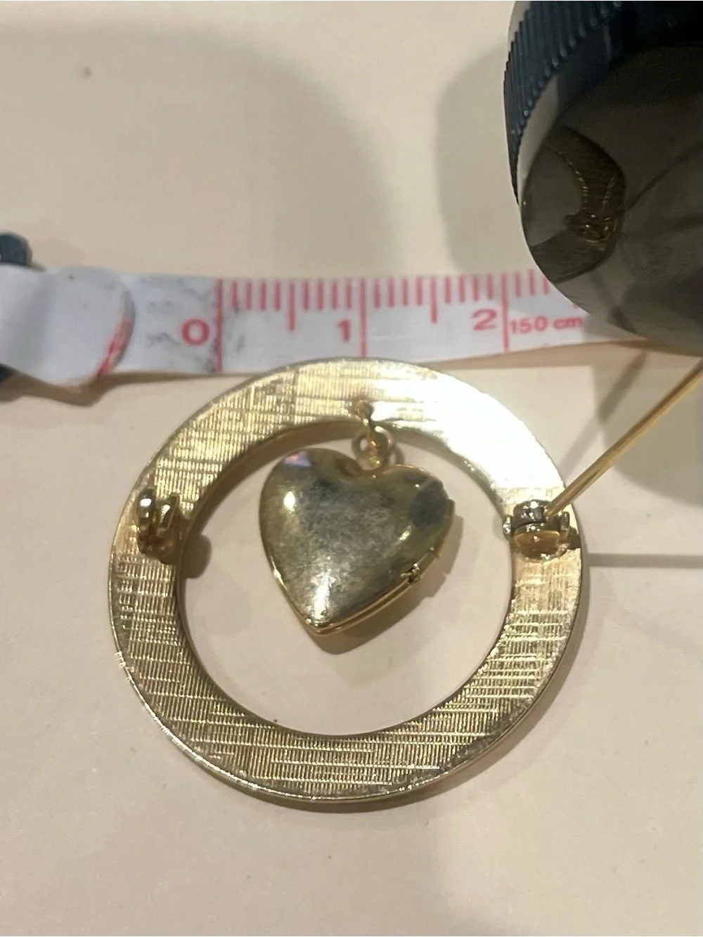 Vintage Gold Heart Locket with Starburst Diamond Flake-Circle Brooch